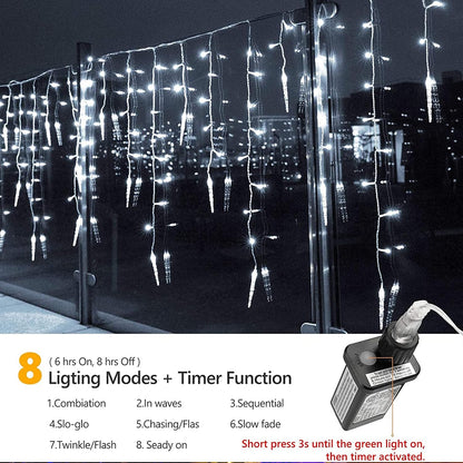 8 lighting modes including steady on, twinkle, slow fade, and chasing/flash
