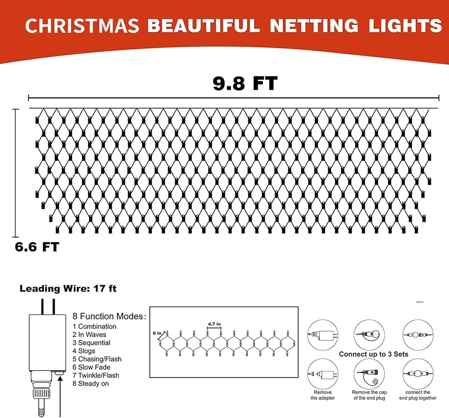 8 lighting modes including steady on, twinkle, slow fade, and chasing flash