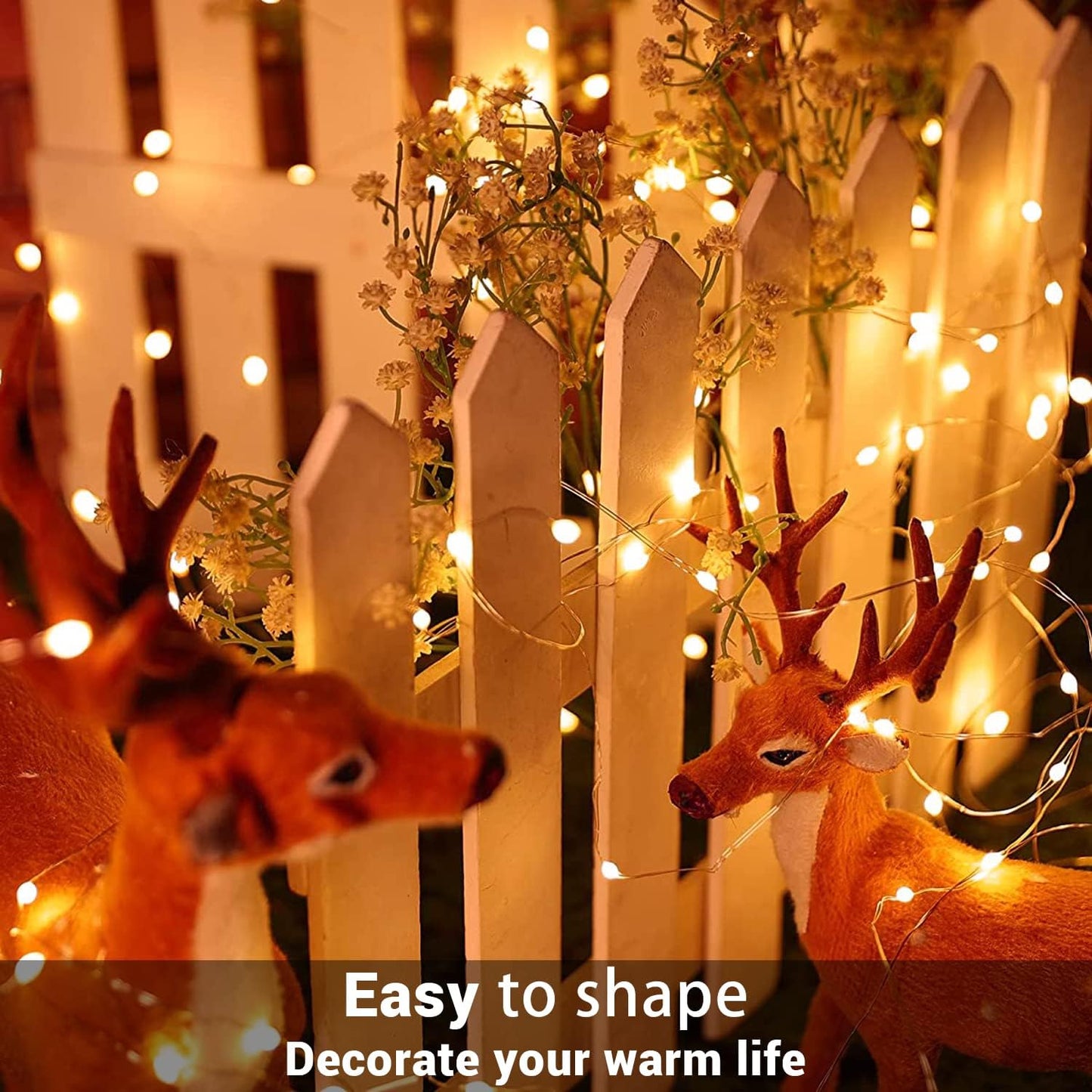 8 lighting modes including steady-on, twinkle, slow glow, chasing/flash, and wave