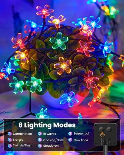 8 lighting modes (twinkle, fade, wave, etc.) with adjustable brightness and memory function