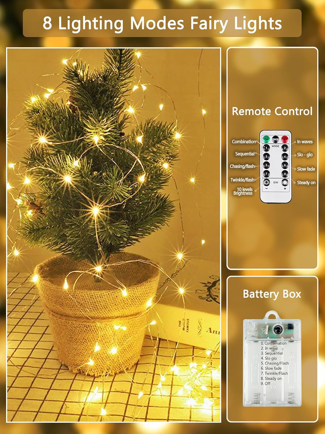 8 lighting modes with 10 adjustable brightness levels