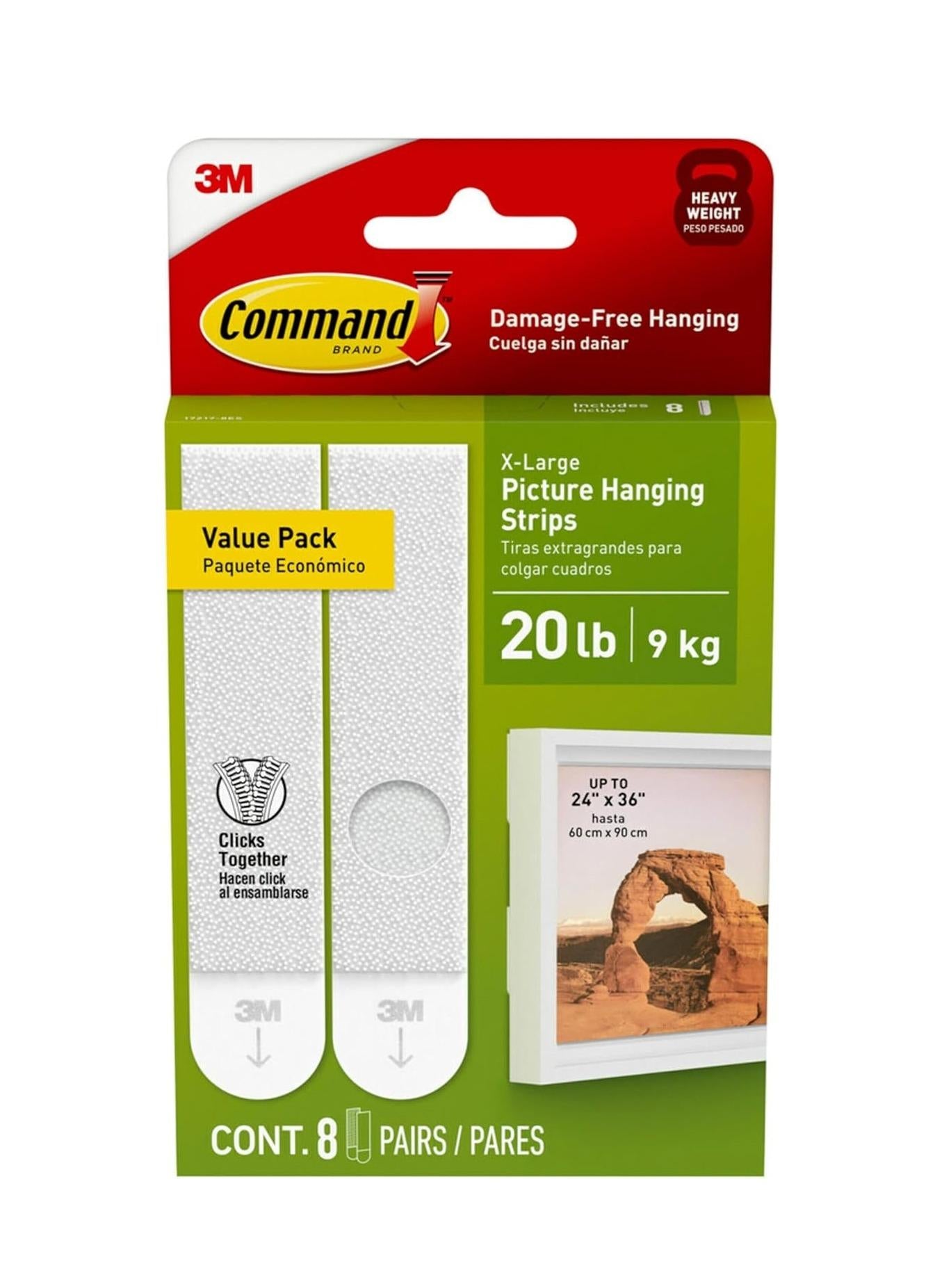 8 pairs (16 strips) of xl heavyweight adhesive strips with 20 lb weight capacity per 4 pairs