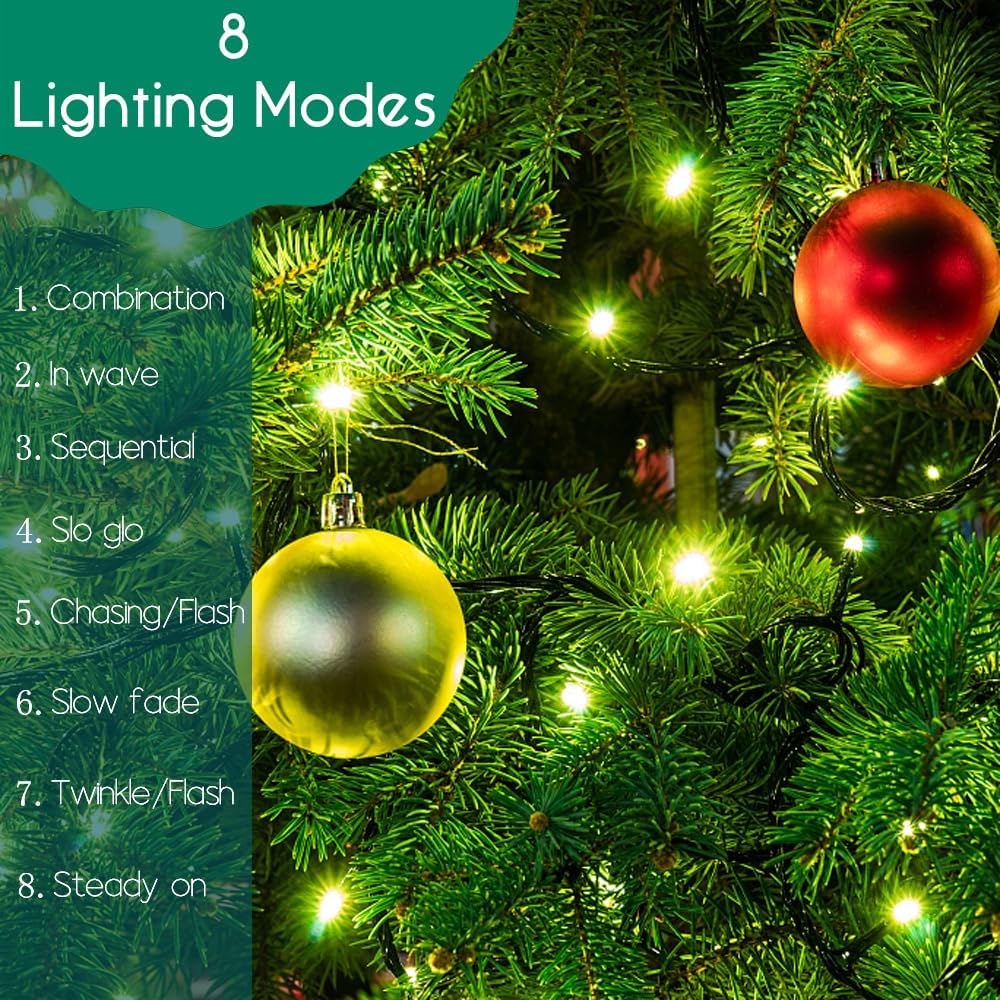 8 selectable lighting modes: combination, in wave, sequential, slo glo, chasing/flash, slow fade, twinkle/flash, steady on
