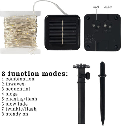 8 selectable lighting modes including combination, twinkle, slow fade, and steady on