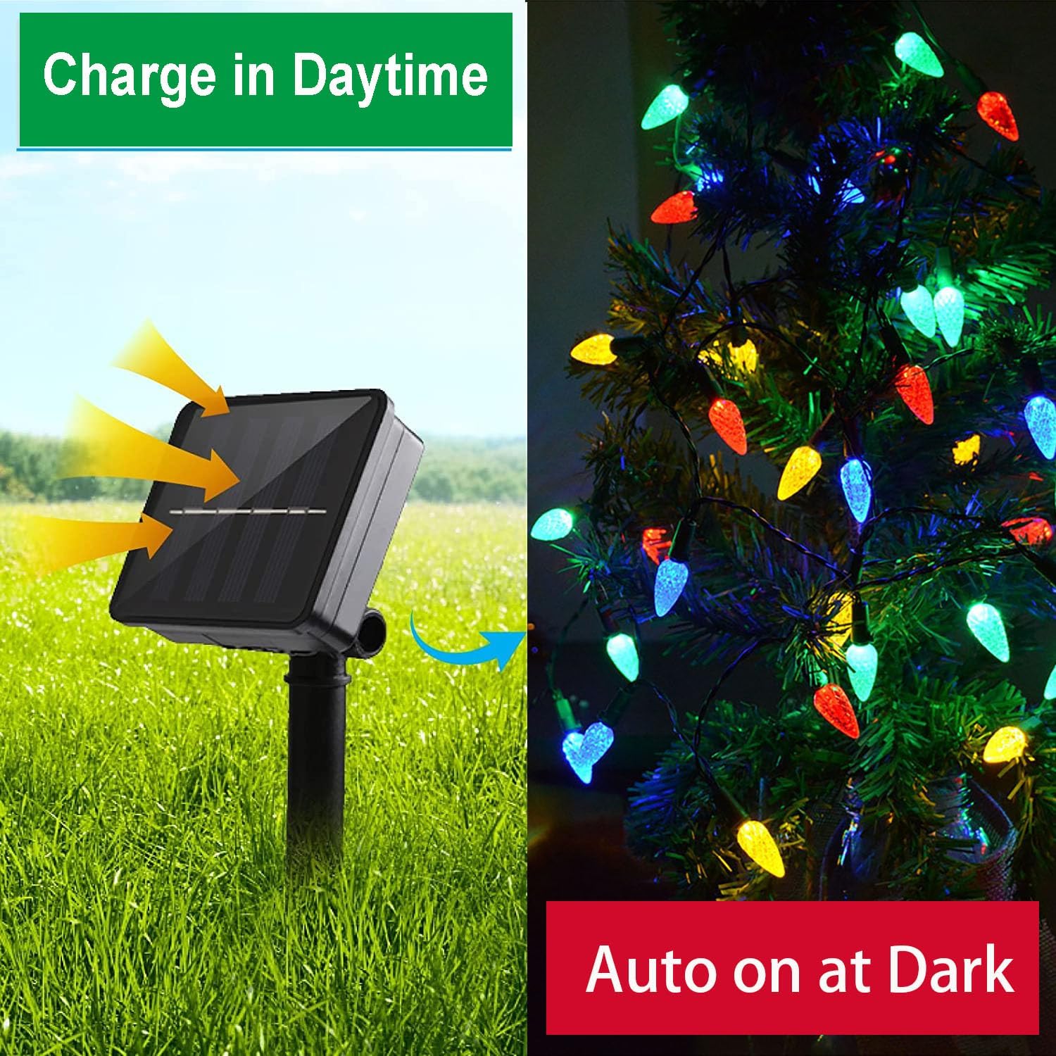 8 selectable lighting modes including steady, flashing, and fading patterns