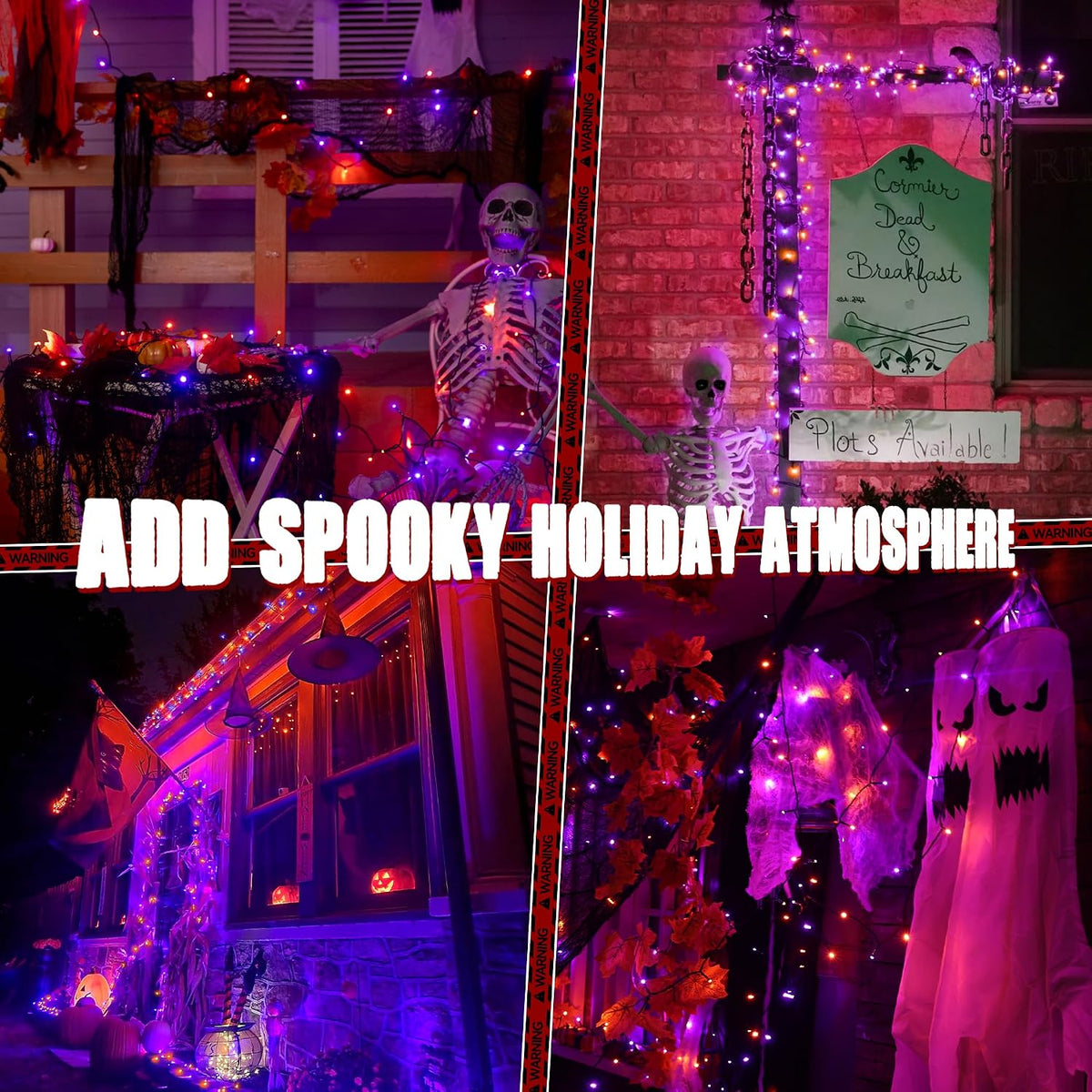 Ollny Kids Halloween Party Lights – Orange and Purple 8-Mode Decor for Driveways, Bedrooms, and Family-Friendly Trick-or-Treat Setups