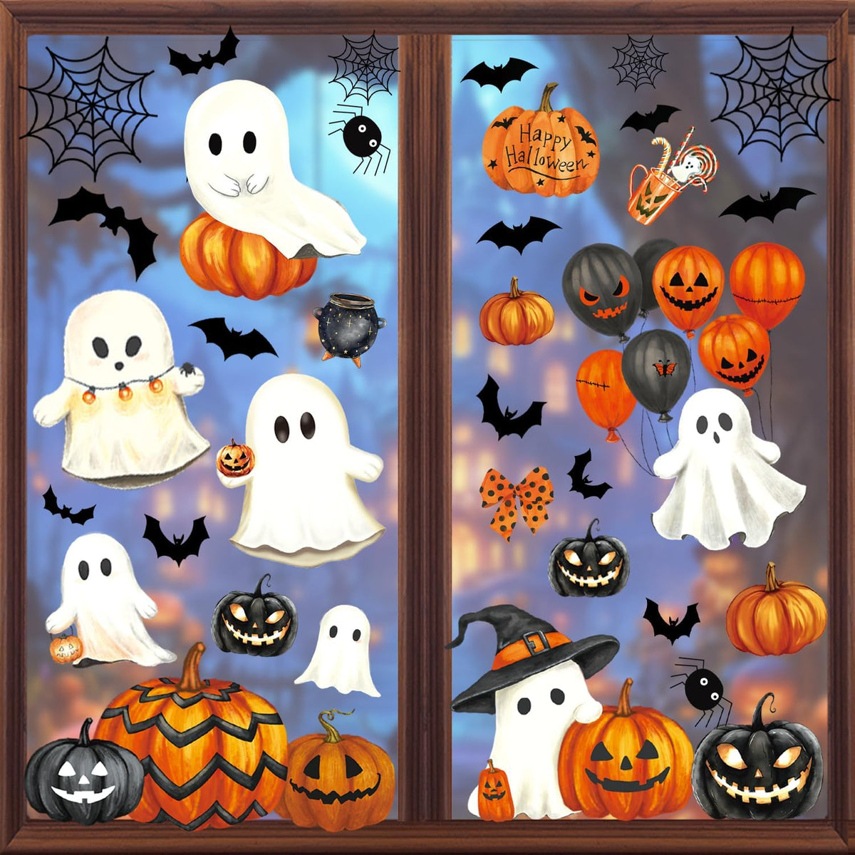 Halloween Window Clings – Family Halloween Decor for Kids Spaces, No Adhesive Ghost Window Stickers