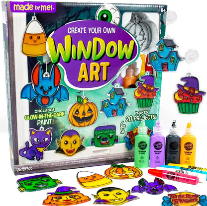 8 window paint tubes including 1 glow-in-the-dark yellow, plus red, blue, white, green, orange, purple, and black