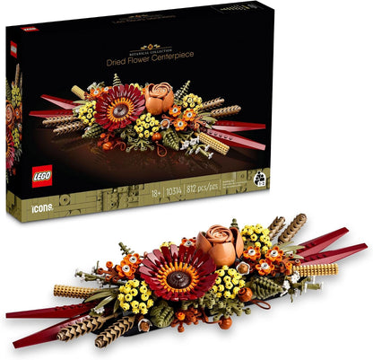 812 interlocking building pieces forming a rose and gerbera centerpiece