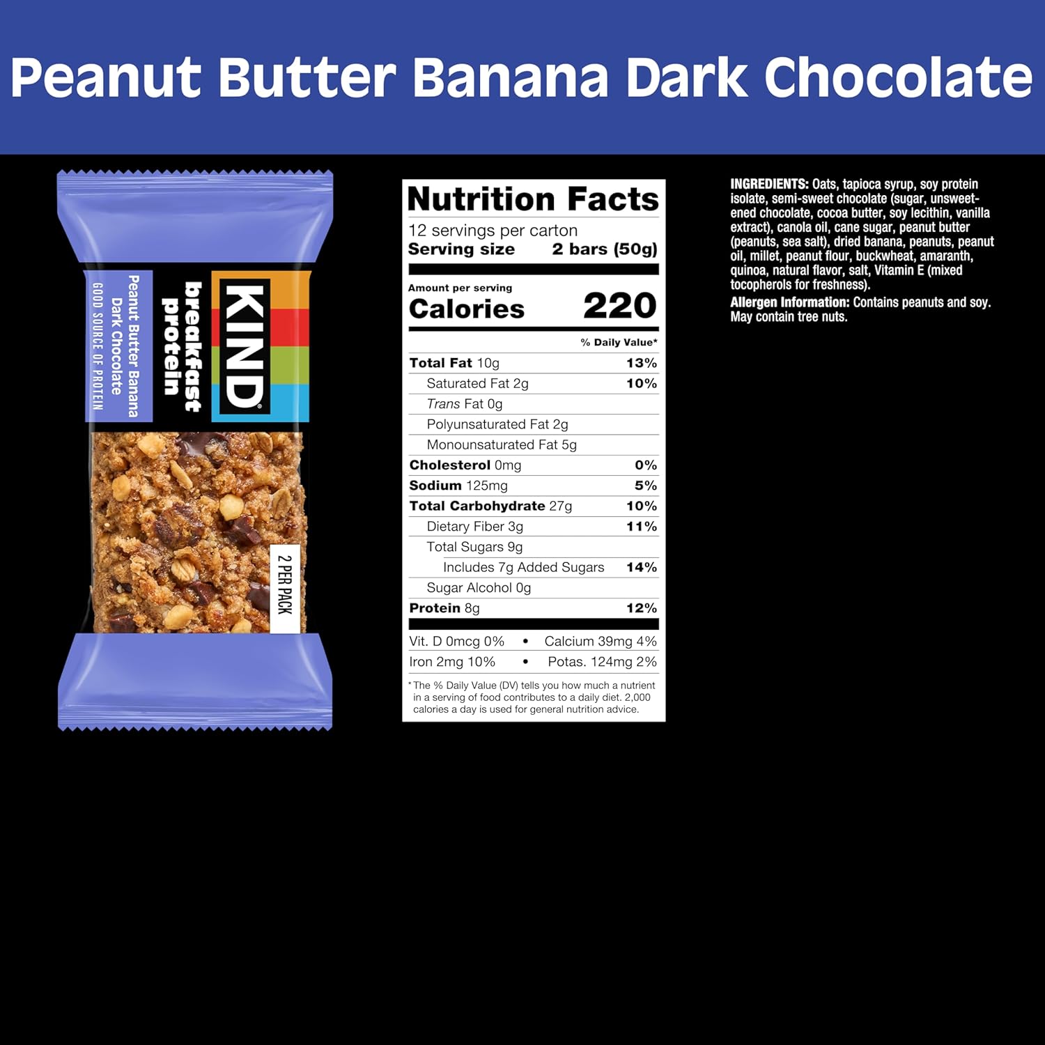 8g of protein per bar from soy protein isolate and peanut sources