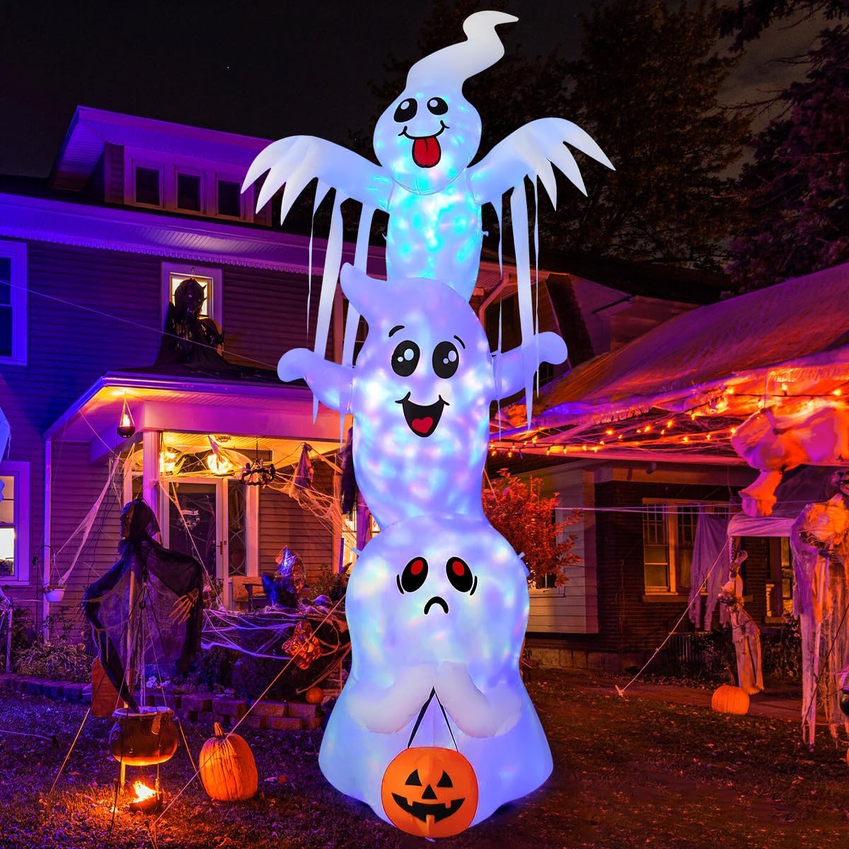 9.8 ft high inflatable with three overlapping ghost figures
