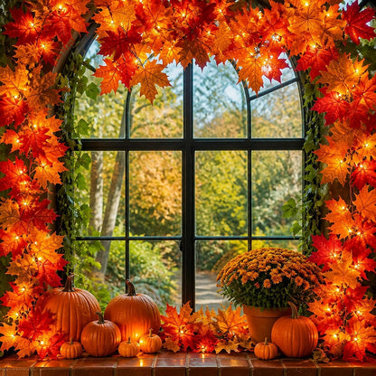 Meknow Maple Leaf Garland – Weatherproof 9ft Fall Lights Garland for Outdoor Wedding Venues and Backyard Parties
