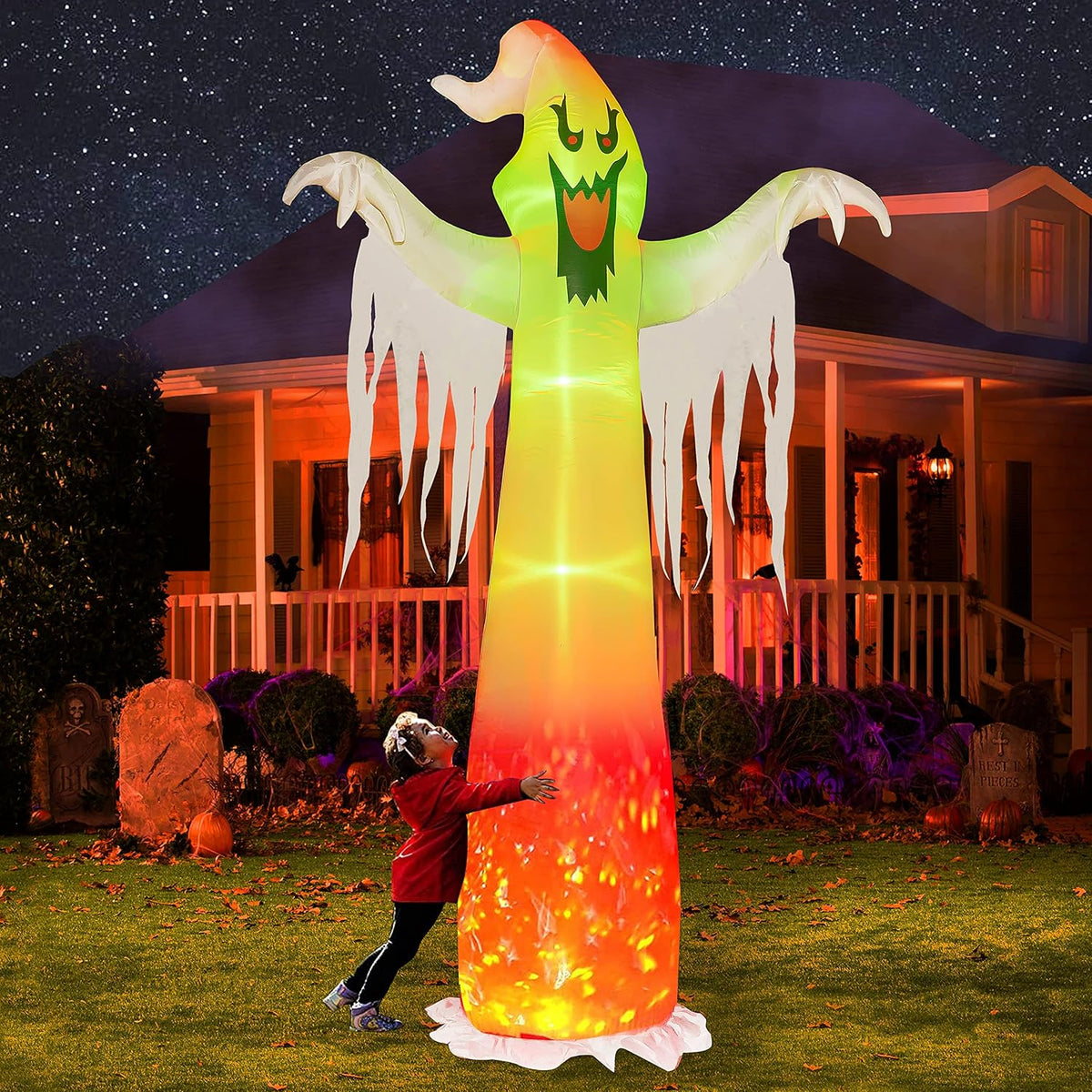 9 ft inflatable ghost with built-in fan for self-inflation