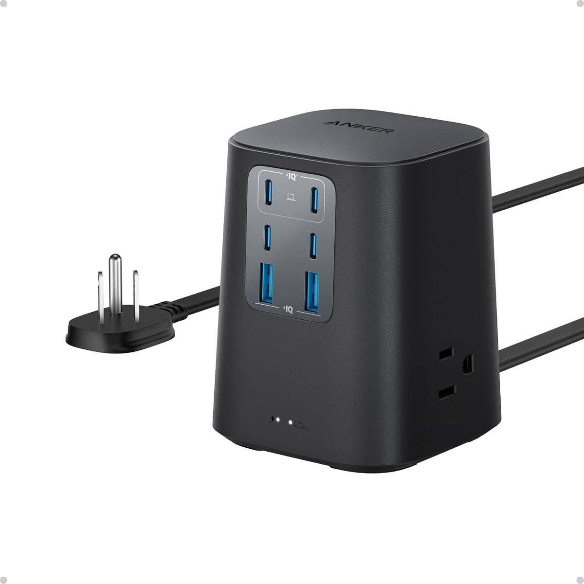 9-in-1 port layout: 3 ac outlets, 4 usb-c ports, 2 usb-a ports