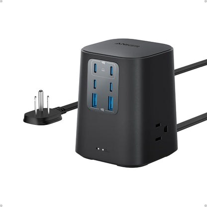 9-in-1 port layout: 3 ac outlets, 4 usb-c ports, 2 usb-a ports