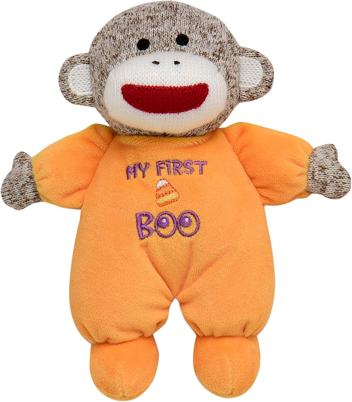 9-inch soft plush sock monkey body in orange halloween color