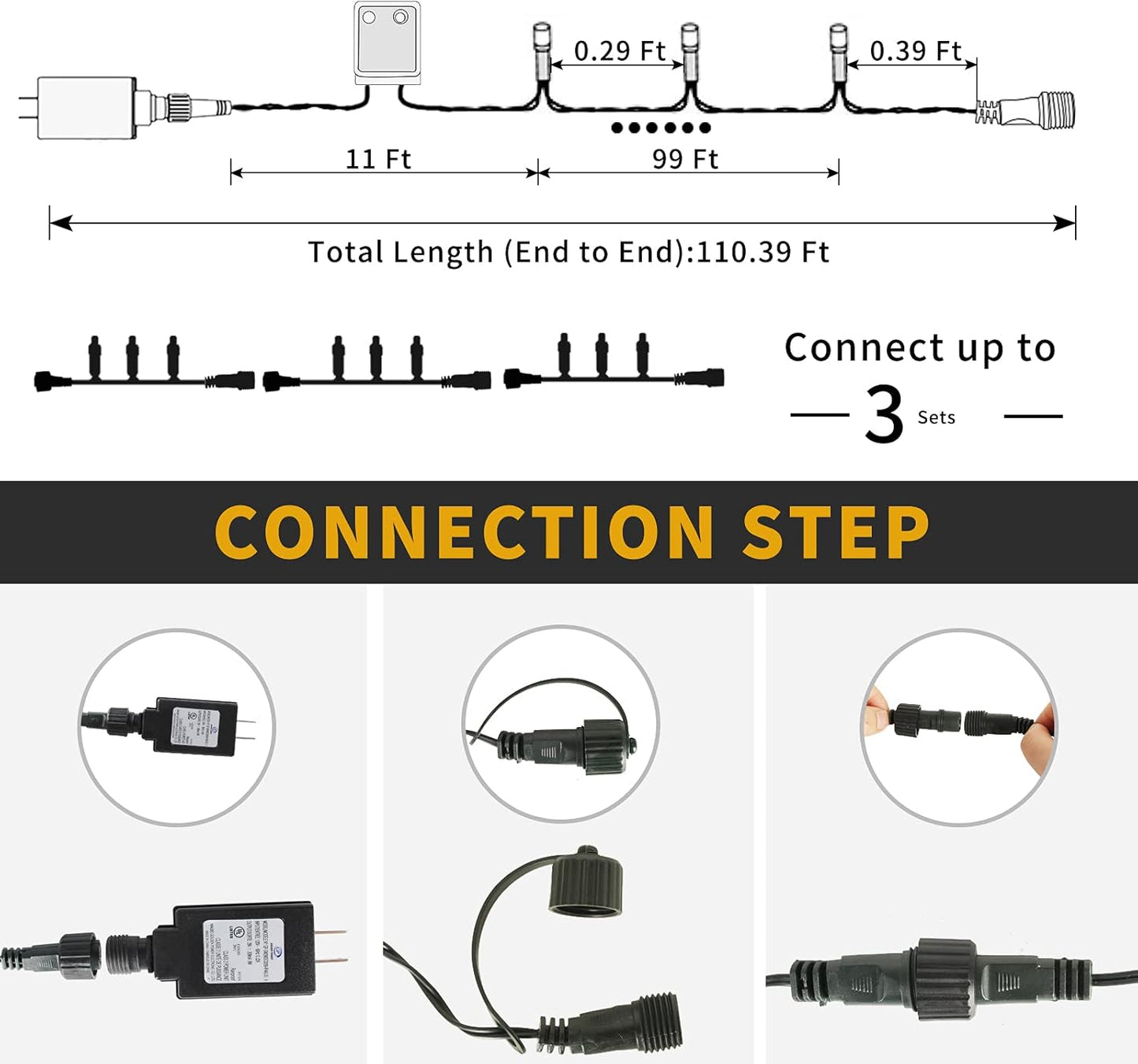 9 lighting modes including steady on, twinkle/flash, slo-glo, sequential, and slow fade