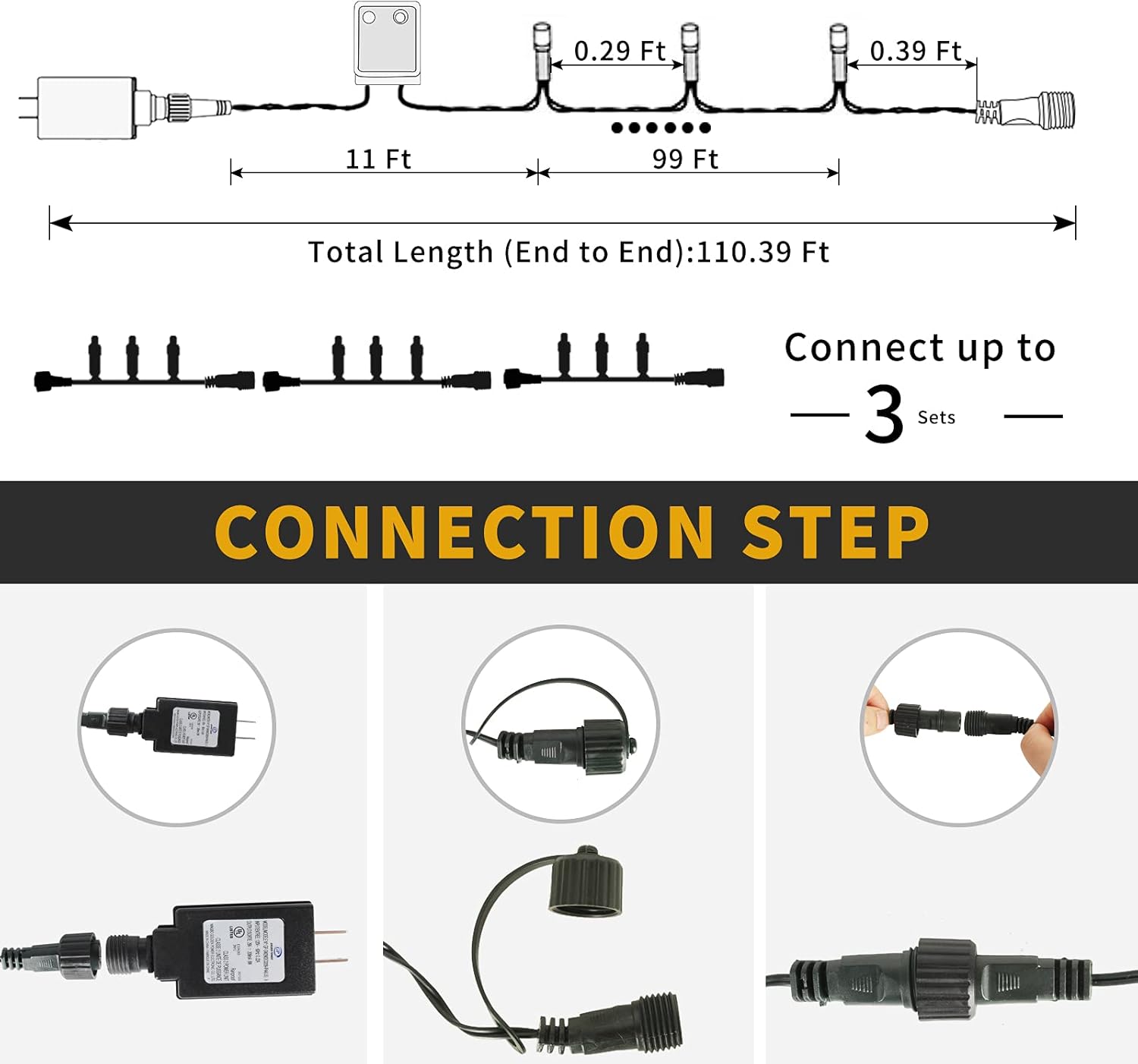 9 lighting modes including steady on, twinkle/flash, slo-glo, sequential, and slow fade