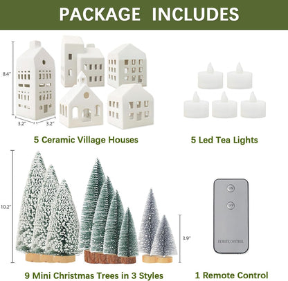 9 mini christmas trees in varied heights (3.5 to 10 inches)