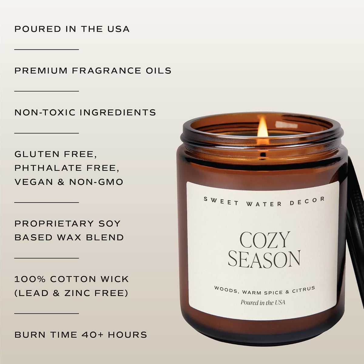 Sweet Water Decor Cozy Season Candle, Lead-Free Cotton Wick and Vegan Soy Blend for Cozy Indoor Fragrance