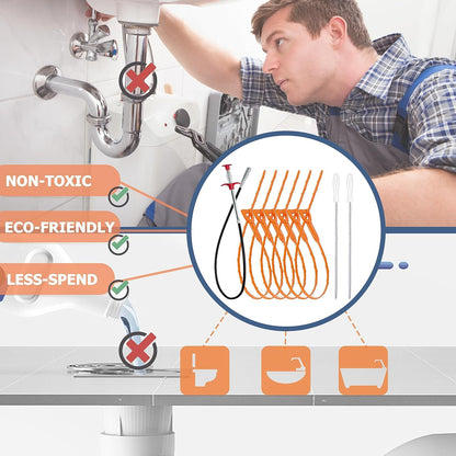 9-Piece Drain Cleaning Brush and Snake Set – Bathroom Vanity and Kitchen Sink Clog Remover for Neat Living Spaces