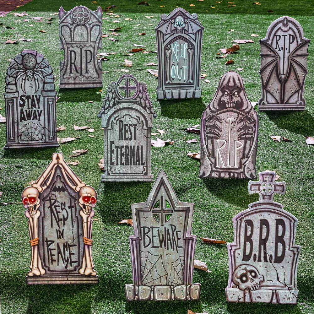 JOYIN Reusable Halloween Tombstones with Stakes – Thoughtful Gift for Hosts Who Throw Annual Halloween Parties