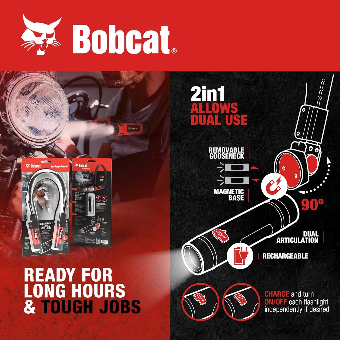 90° articulating light heads with abs + ps matte-finish construction