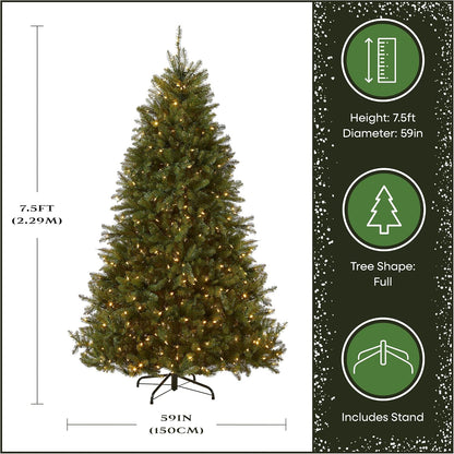 National Tree Company 7.5ft Pre-Lit Dunhill Fir Artificial Christmas Tree – Allergy-Friendly Holiday Tree for Sensitive Households