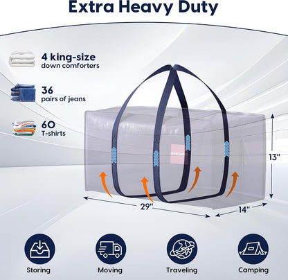 93l / 23-gallon capacity at 29" x 14" x 13", holding 4 king comforters or 60 t-shirts per bag