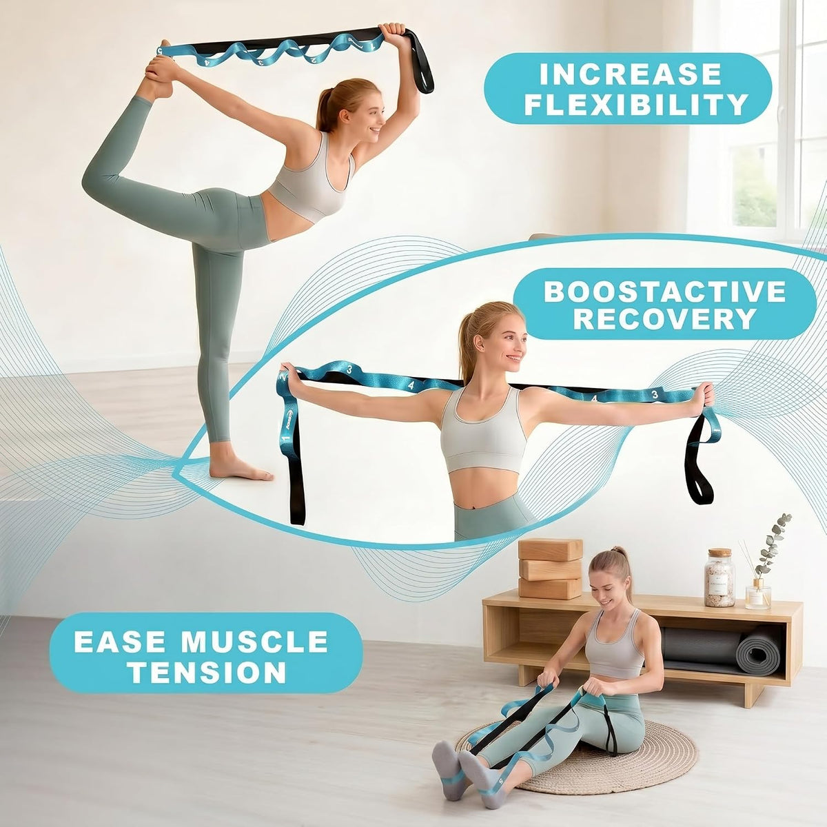 Acozycoo Stretching Strap with Loops for Physical Therapy – Daily Wellness Ritual for Knee, Calf, and Lower Back Recovery