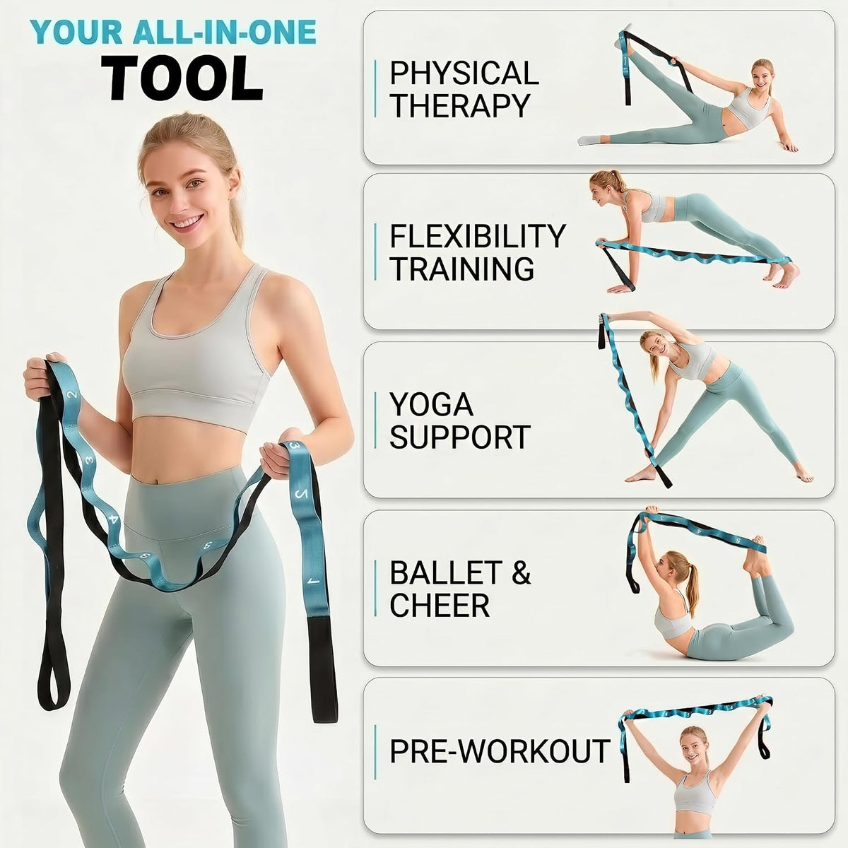 Acozycoo Stretching Strap with Loops for Physical Therapy – Daily Wellness Ritual for Knee, Calf, and Lower Back Recovery