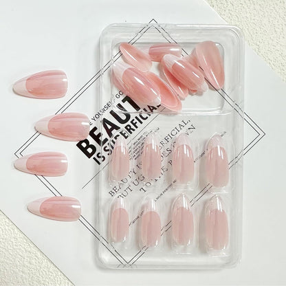 Almond Press on Nails Medium with Designs – Self Care Night Ritual Kit, French Tip Acrylic Press ons for Bedroom Vanity