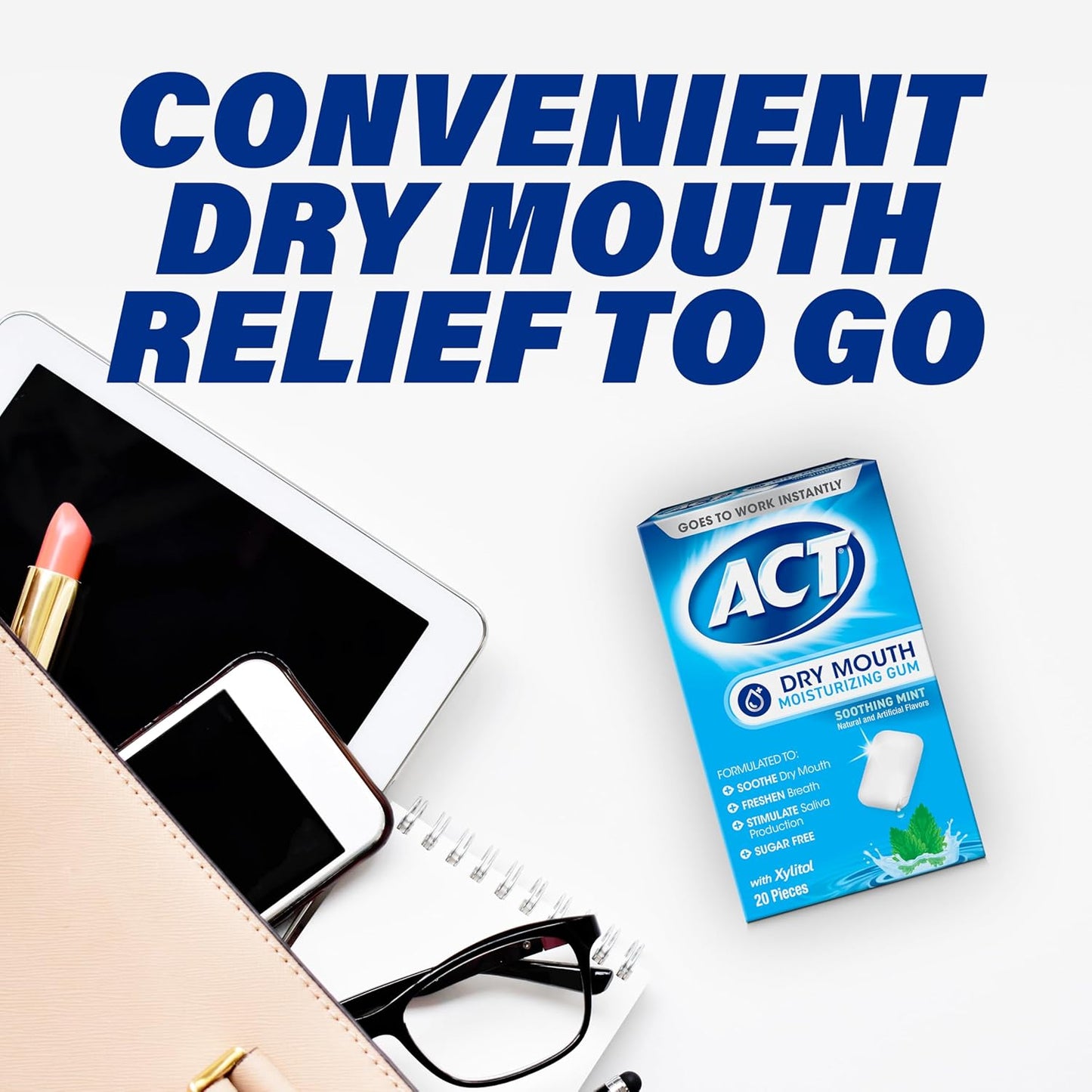 ACT Dry Mouth Gum – Bedside Ritual for Nighttime Xerostomia Relief, Sugar Free Soothing Mint
