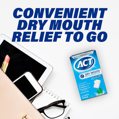 ACT Dry Mouth Gum – Bedside Ritual for Nighttime Xerostomia Relief, Sugar Free Soothing Mint