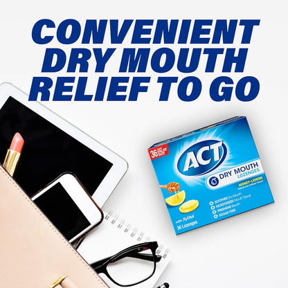 ACT Dry Mouth Lozenges With Xylitol, 36-Count, Sugar Free Honey-Lemon – Portable Hydration Boost for Outdoor Adventures