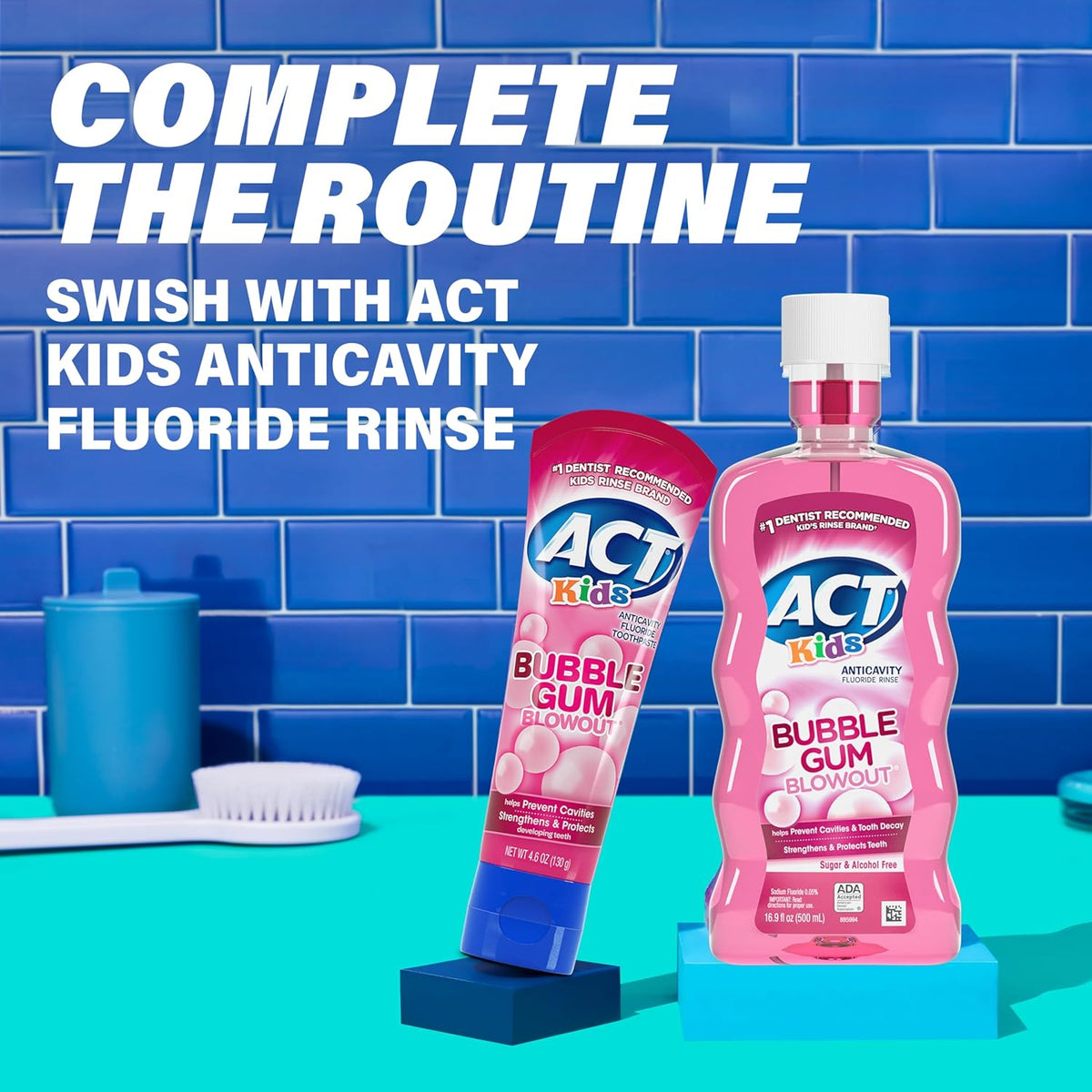 ACT Kids Anticavity Fluoride Toothpaste – Self Care Brushing Routine for Children with Bubble Gum Flavor