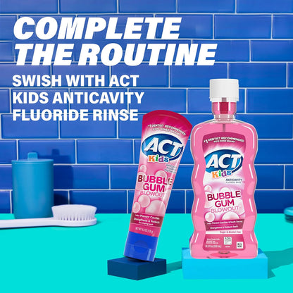 ACT Kids Anticavity Fluoride Toothpaste – Self Care Brushing Routine for Children with Bubble Gum Flavor