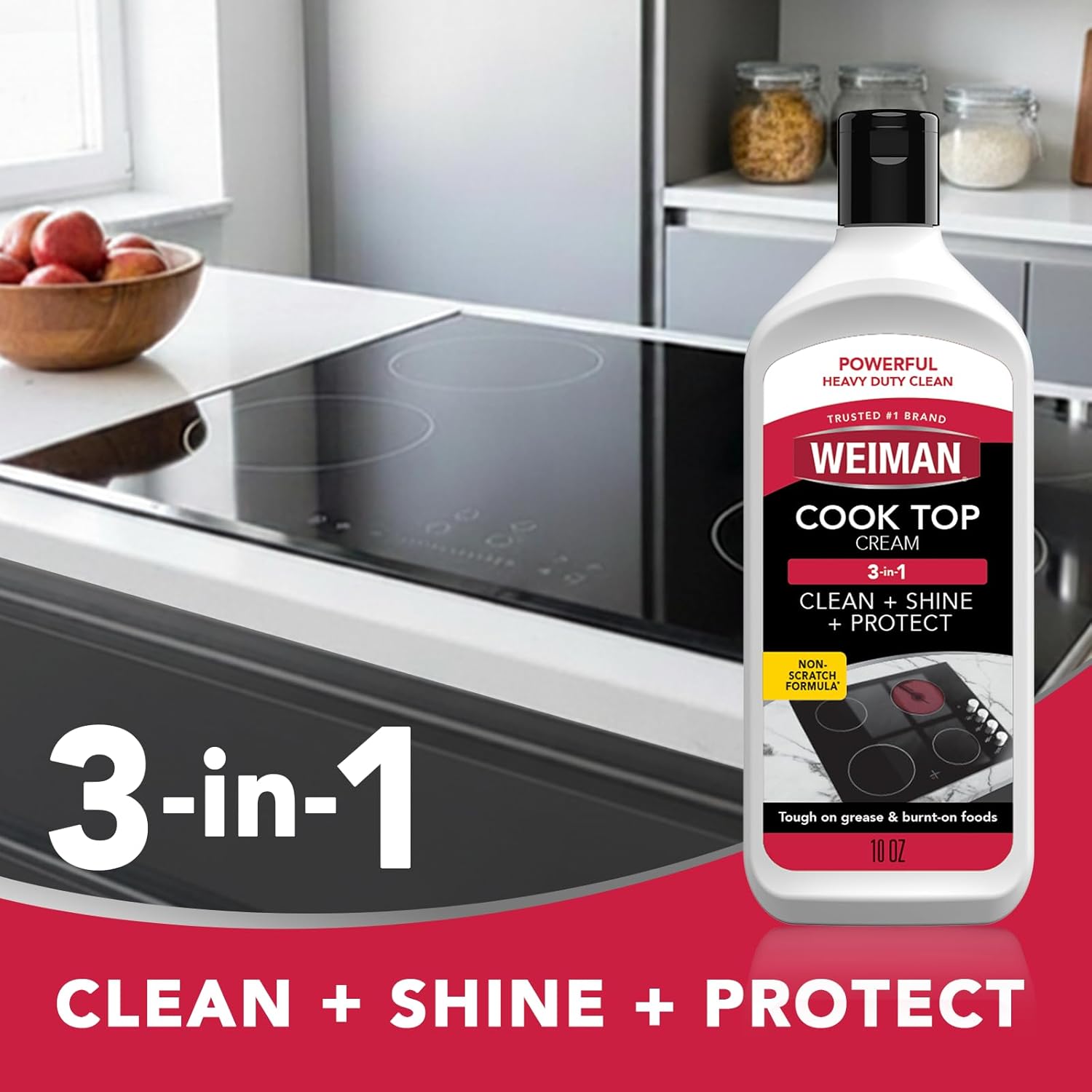 active ingredients include hydrogen peroxide and sodium bicarbonate for lifting burnt-on residue