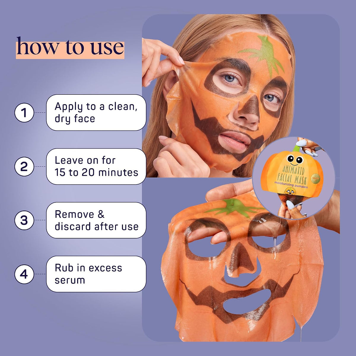 SpaLife Pumpkin Ghost Bat Sheet Mask Trio - High-End Seasonal Skincare Experience, Spa Quality Masks for the Vanity Counter