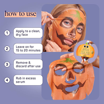 SpaLife Pumpkin Ghost Bat Sheet Mask Trio - High-End Seasonal Skincare Experience, Spa Quality Masks for the Vanity Counter