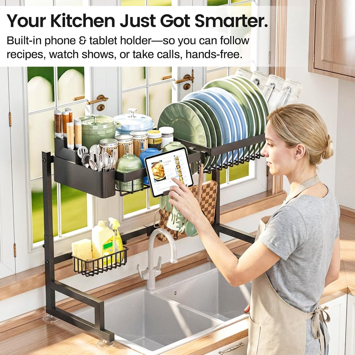 ADBIU Expandable Dish Drying Rack – Sleek Neutral-Tone Organizer for Renter-Friendly Kitchens