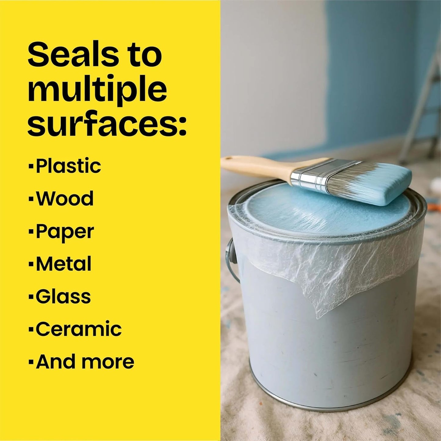 adheres to plastic, paper, wood, metal, and glass surfaces