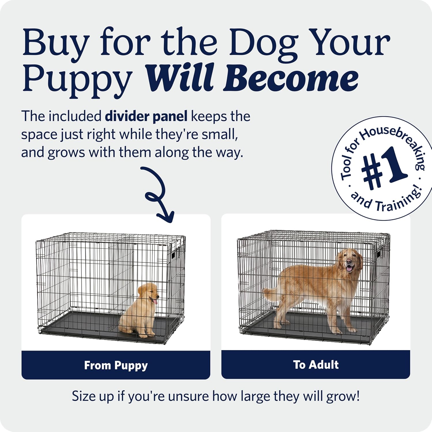 adjustable divider panel that converts a full-size crate into a puppy kennel