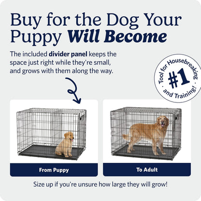 adjustable divider panel that converts a full-size crate into a puppy kennel
