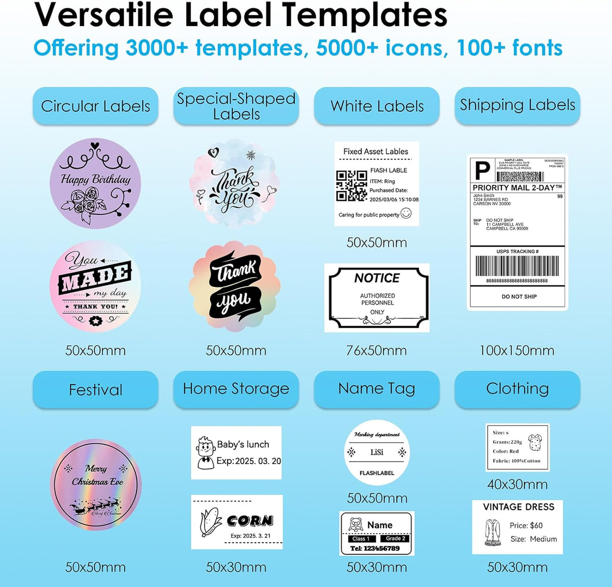 adjustable paper width from 1.5 to 4.2 inches for shipping, barcode, and tag labels