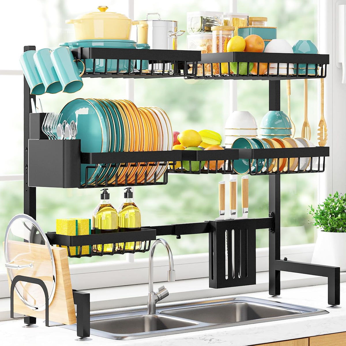 adjustable width from 31.5" to 39.5" to fit over-sink installation
