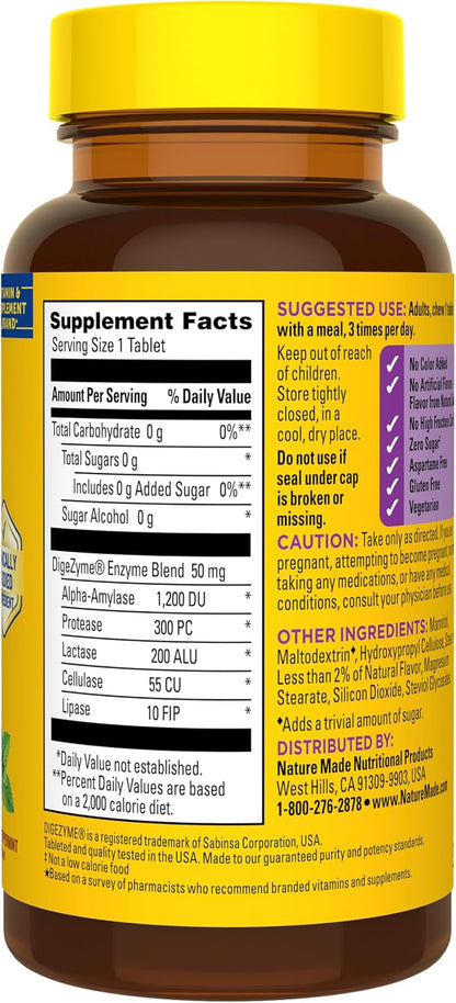 Nature Made 5-in-1 Digestive Enzyme Supplement, 90 Vegetarian Chewables for Lactose-Friendly Dining