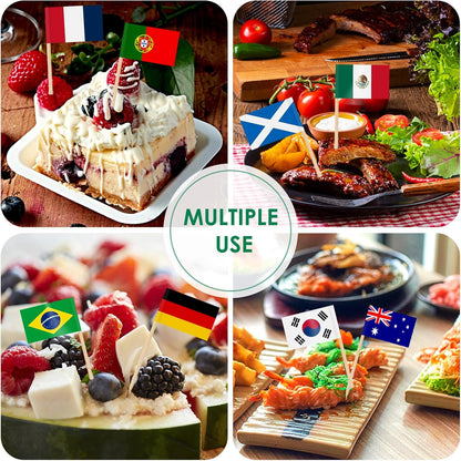 AhfuLife International Flag Cupcake Toppers – Outdoor Dining Decor for Soccer Watch Parties, Durable Paper Flag Cocktail Sticks