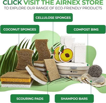 AIRNEX Natural Kitchen Sponge for Minimalist Studio Apartments, Non-Scratch Cellulose and Coconut Dish Cleaner