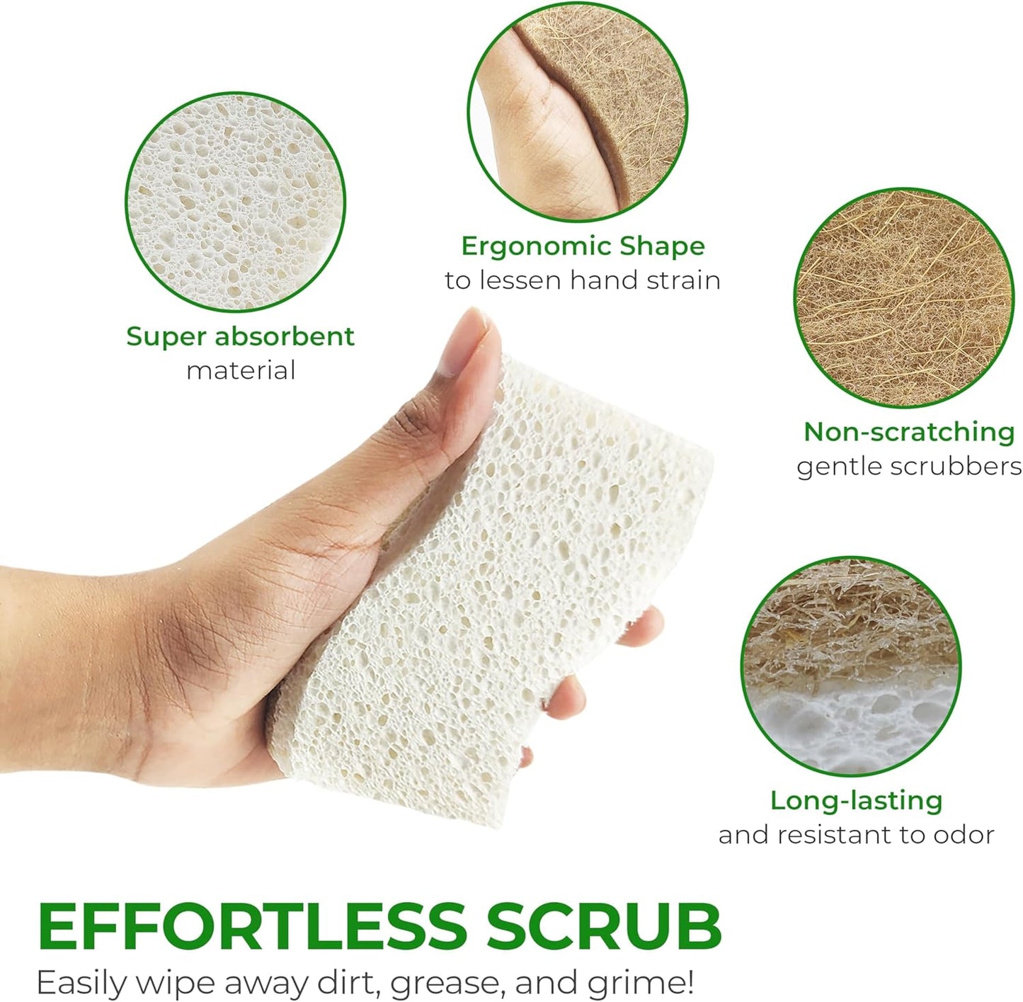 AIRNEX Natural Kitchen Sponge for Minimalist Studio Apartments, Non-Scratch Cellulose and Coconut Dish Cleaner